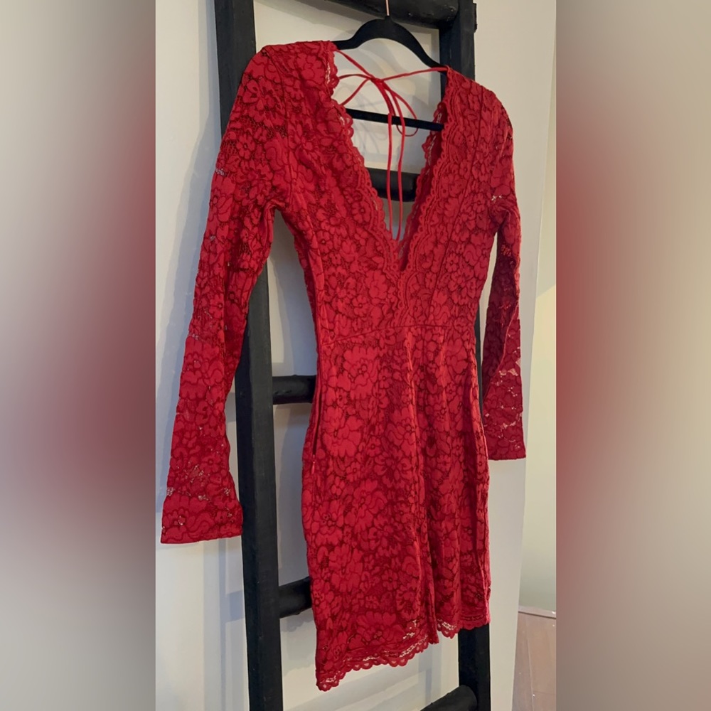 Red Dress w/ Deep V Neck
